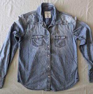 American Eagle Studded Denim Shirt With Pearl Snaps